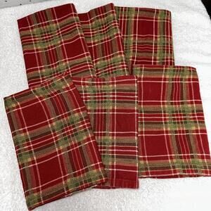 PARK DESIGNS Napkins Red Green PLAID 100% COTTON 16" x 16" SET OF 6 Used Once